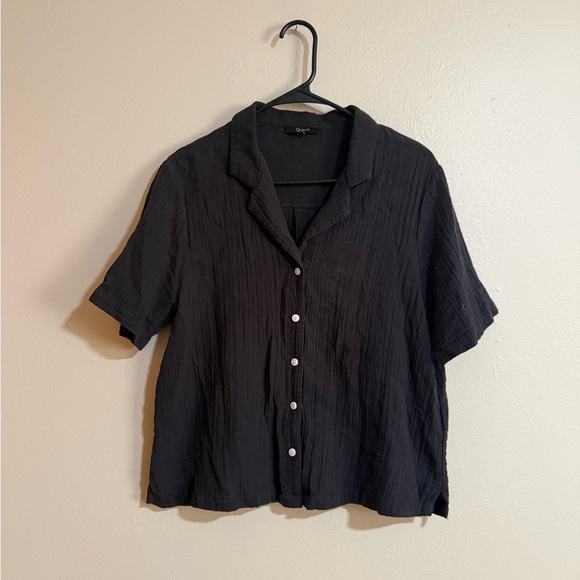 Quince 100% Organic Cotton Gauze Short Sleeve Shirt Black Size Medium - Picture 2 of 5